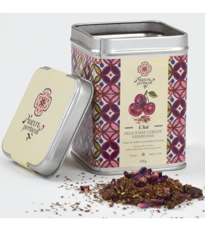 Portugalska herbata rooibos o smaku wiśniowym Piacere Portugal puszka 100g