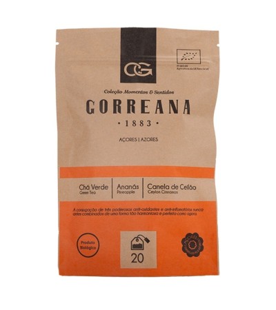 Portugalska zielona herbata z Azorów Gorreana Gourmet & Ananas & Cynamon z Cejlonu w torebkach 20 szt. x 2g - 40g
